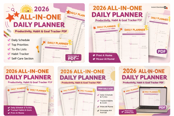 2026 All-In-One Daily Planner | Printable PDF